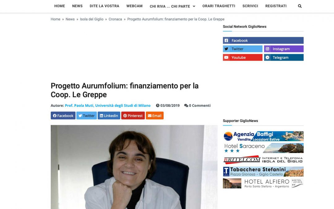 Su GIGLIONEWS si parla di AURUMFOLIUM